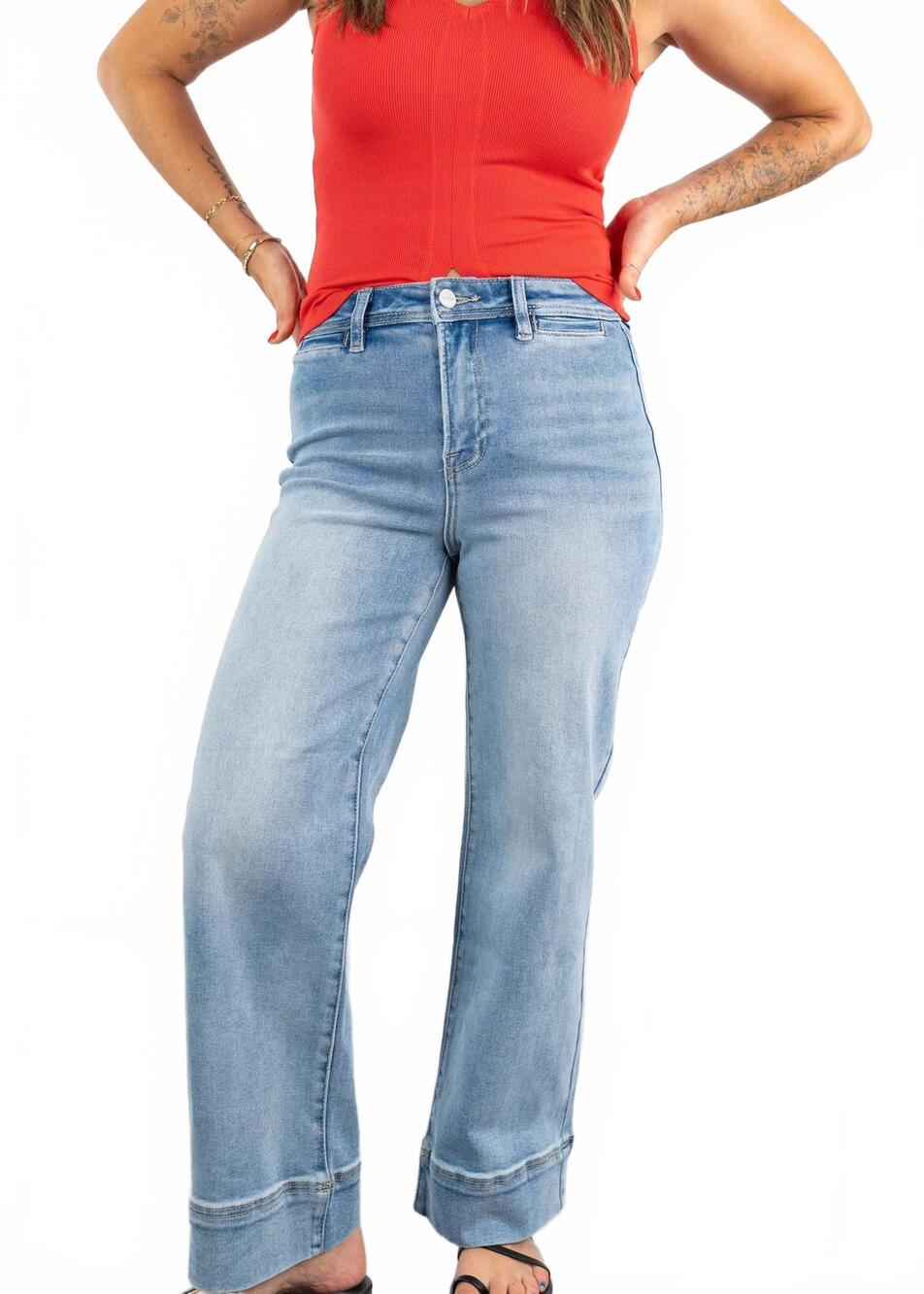 NEW RISEN carina crop wide jeans in new light
